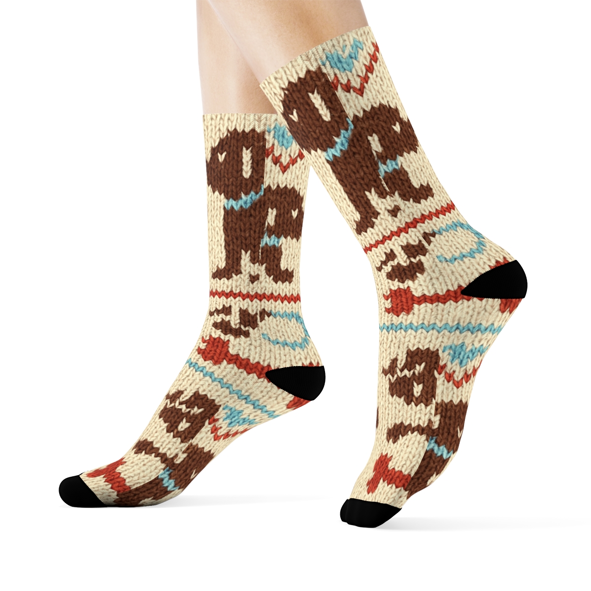 Knitted Dog Park Fair Isle Bands designer printed crew socks