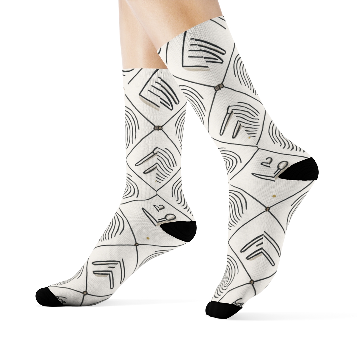 Fingerprint Lattice With Crime Scene Investigator Tools unique graphic crew socks