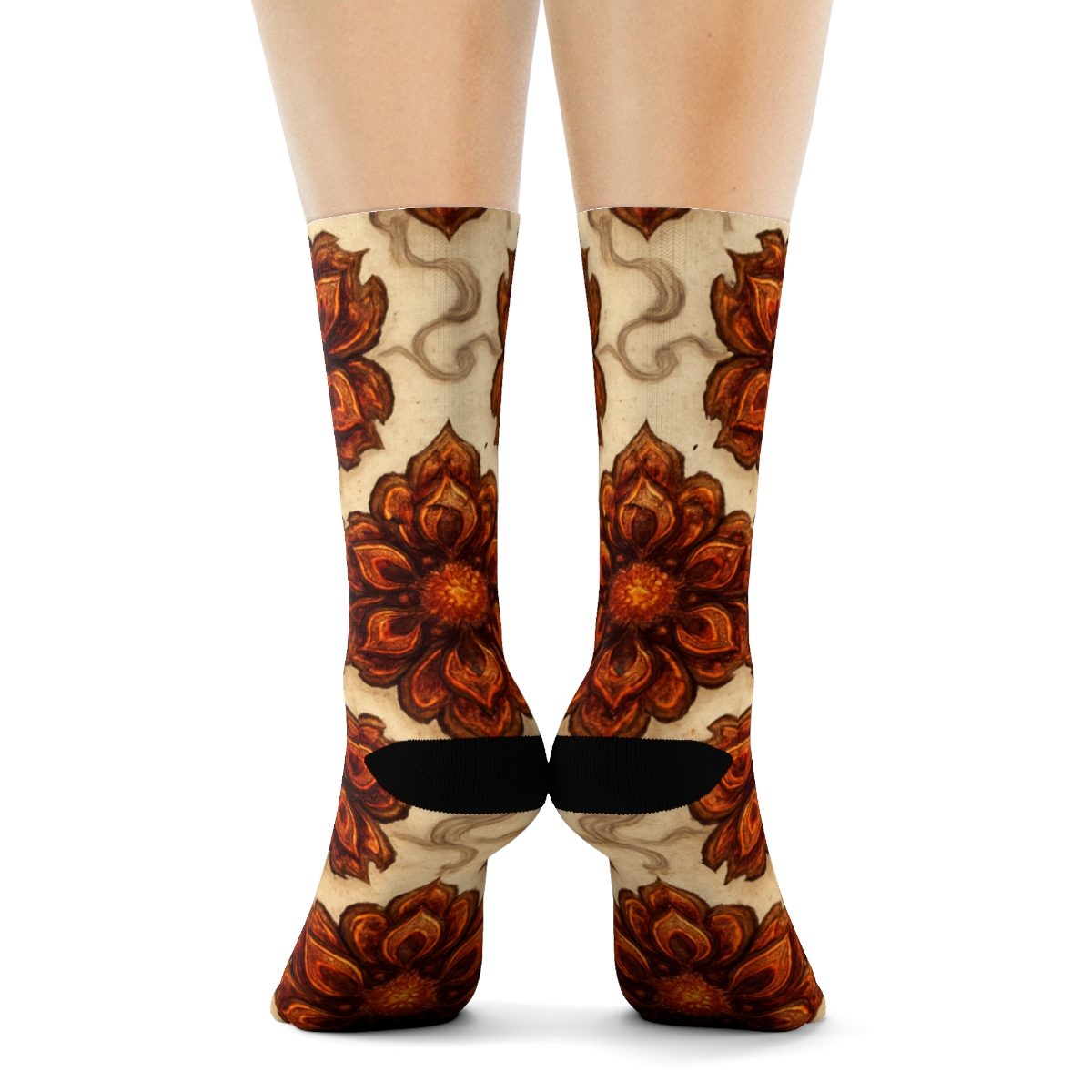 Molten Copper Ember Rosette Tessellation On Warm Ivory Background stylish athletic crew socks