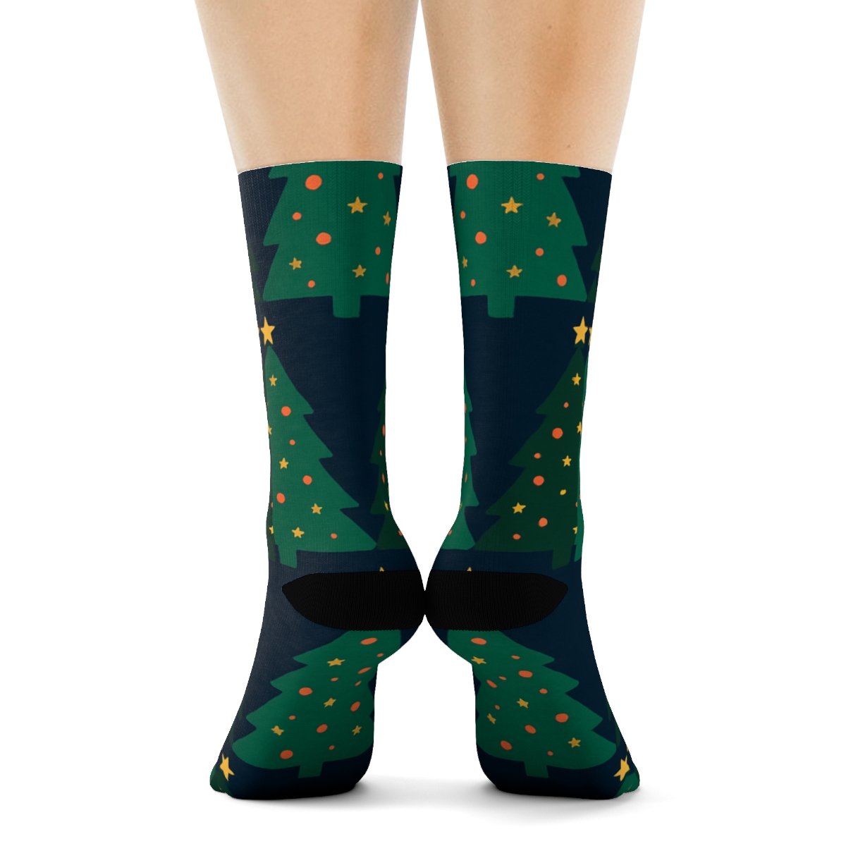 Midnight Garland Grid With Christmas Tree Motifs unique graphic crew socks