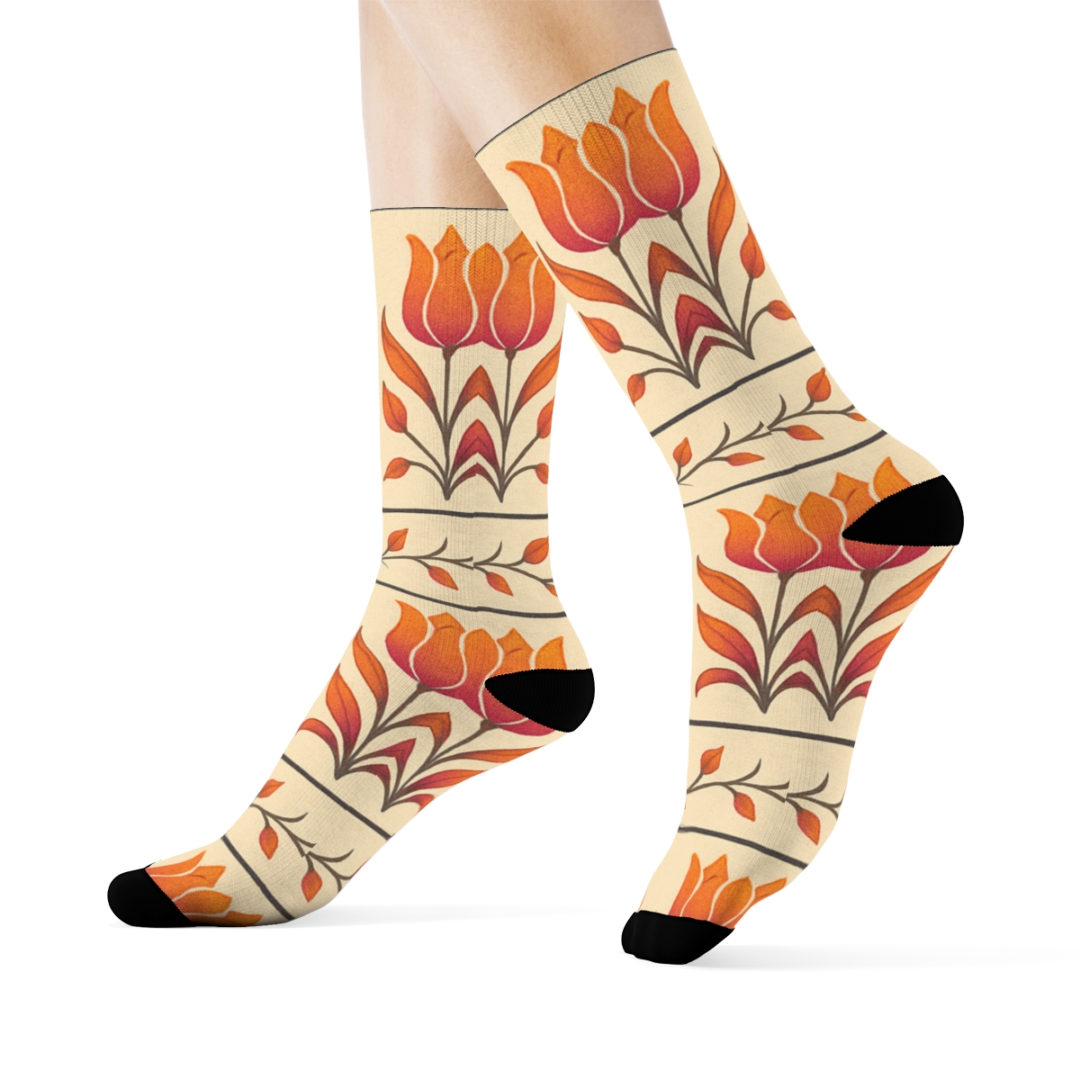 Vintage Tulip Border Bands trendy patterned crew socks