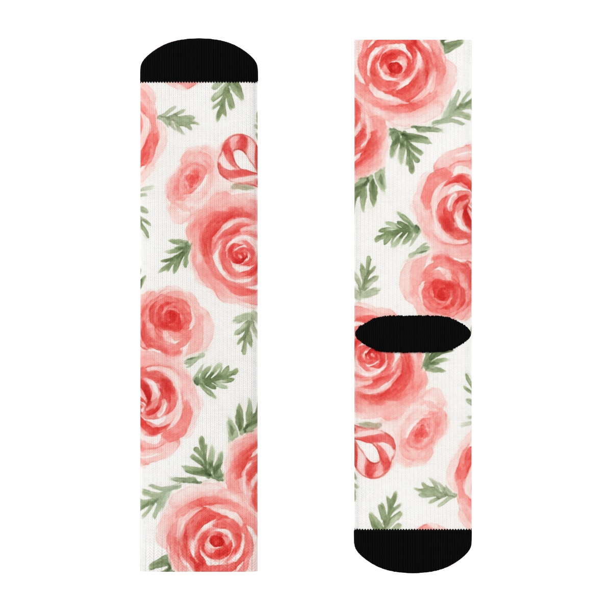 Candy Cane Ribbon Florals Scatter On Snow White Background unique graphic crew socks