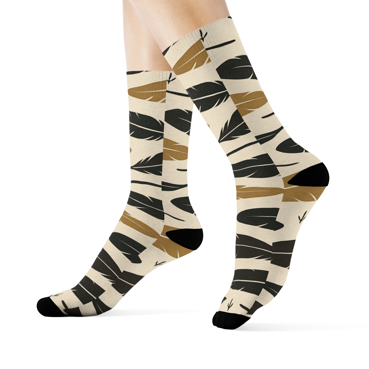 Eagle Feather Ridge Lines On Beige Background custom crew socks