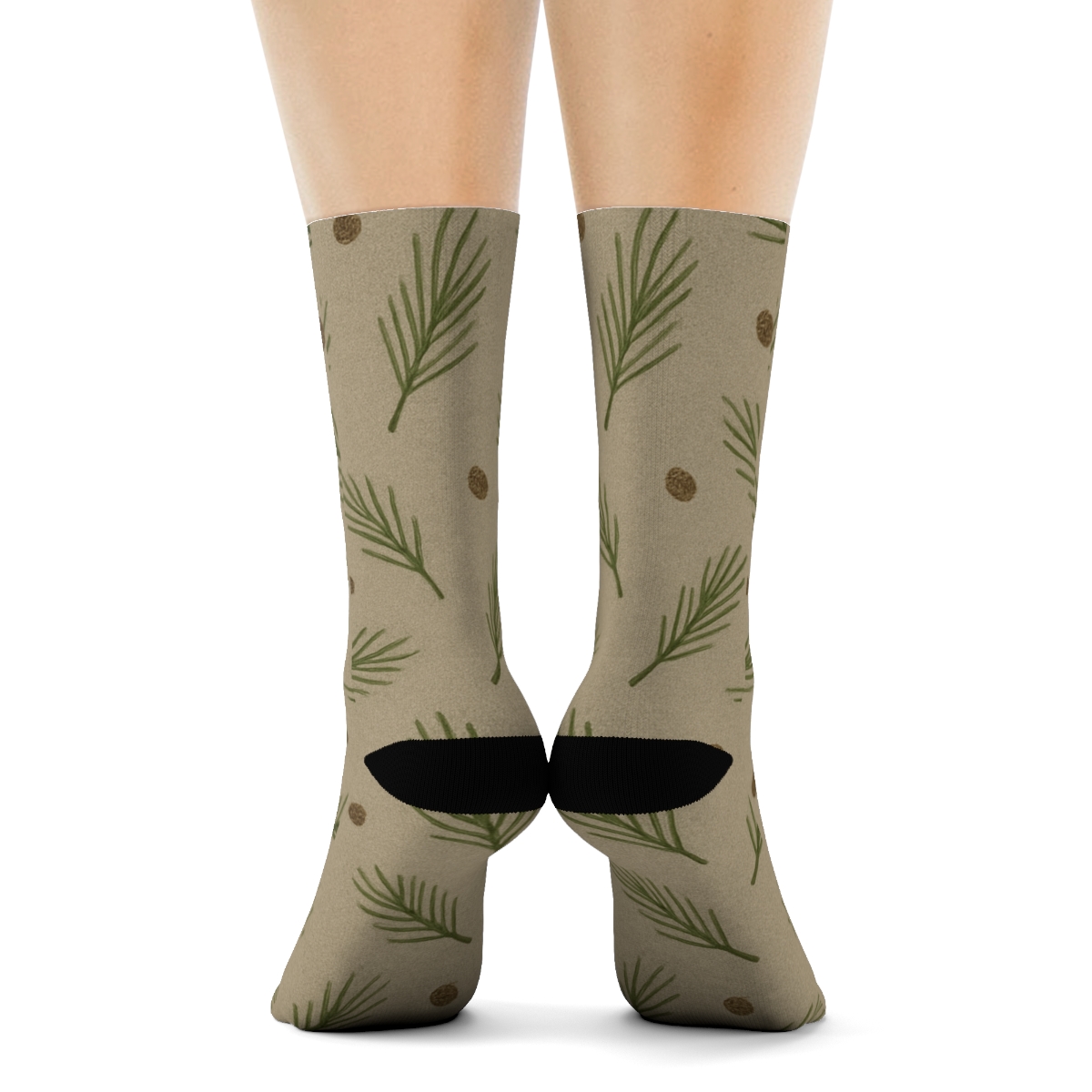 Quiet Pine Needle Scatter On Taupe Background stylish athletic crew socks