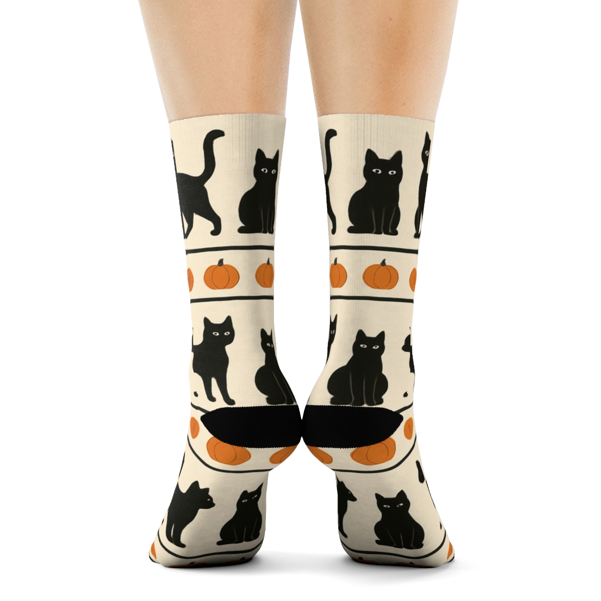 Black Cat Silhouettes And Pumpkins Banding On Proper Background soft everyday crew socks