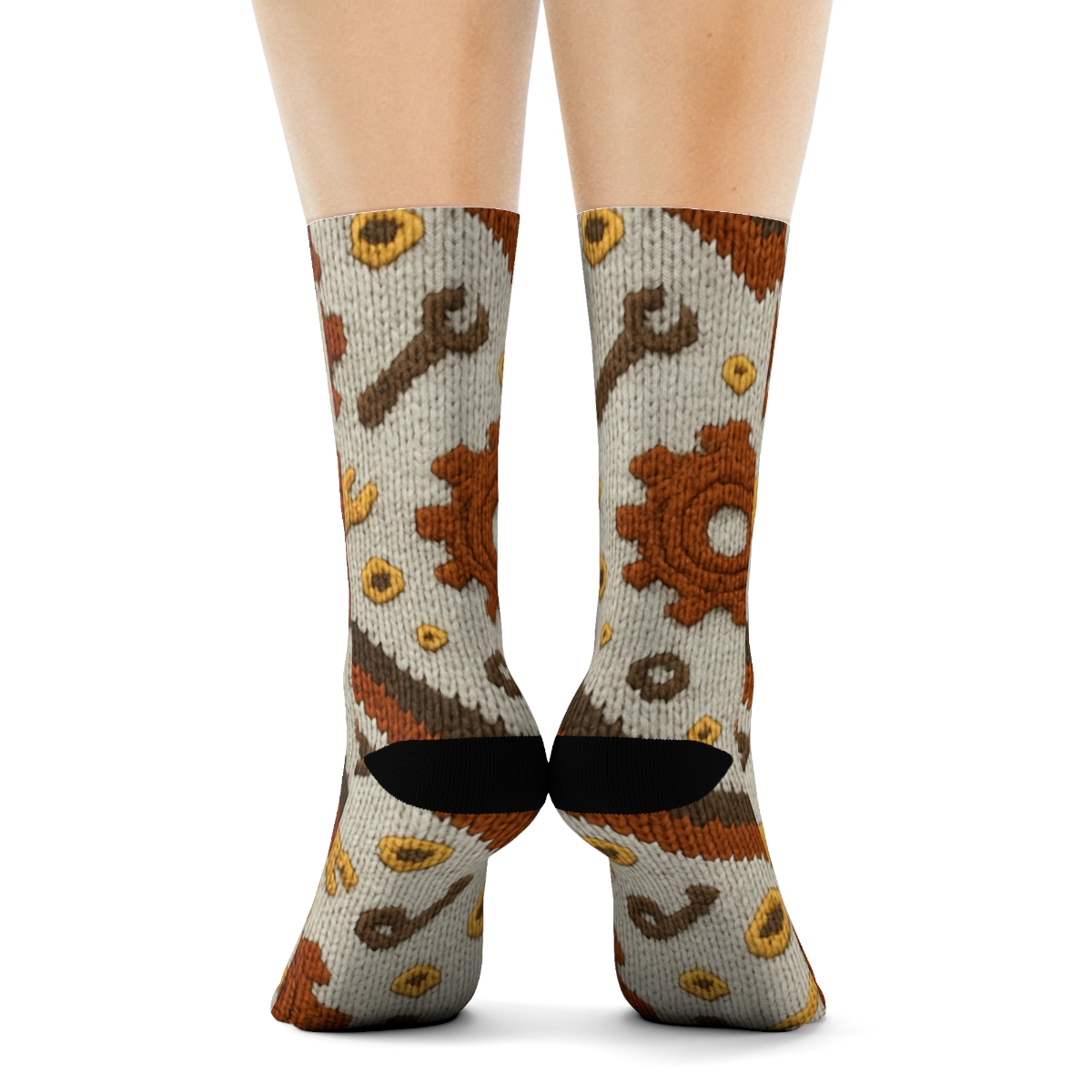 Mechanic Knit Illusion Gear Chevron personalized crew socks