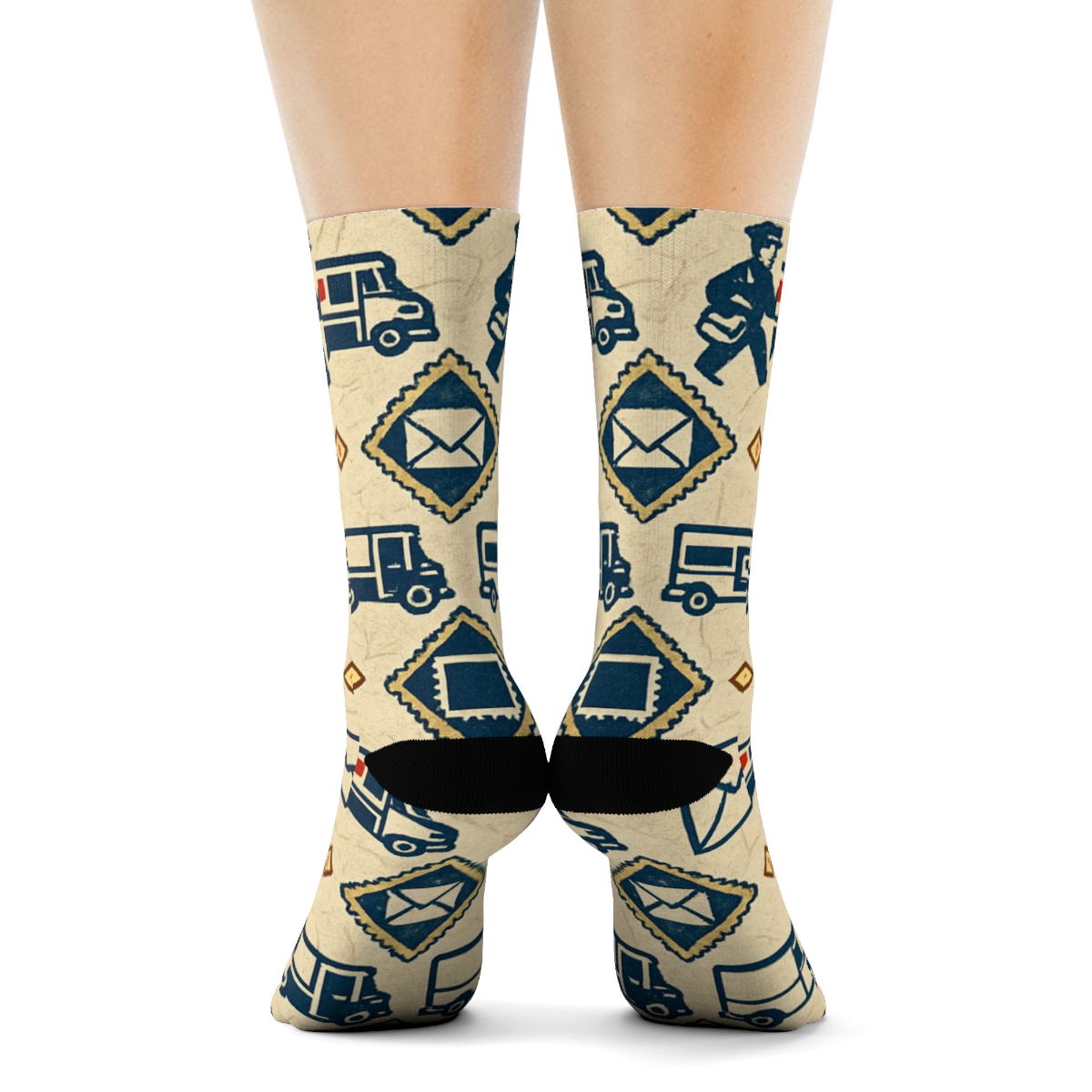Air Mail Tessellation With Postal Worker Silhouettes custom crew socks