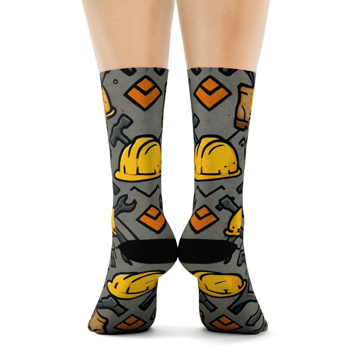 Construction Worker Hard Hat Lattice On Industrial Gray trendy patterned crew socks