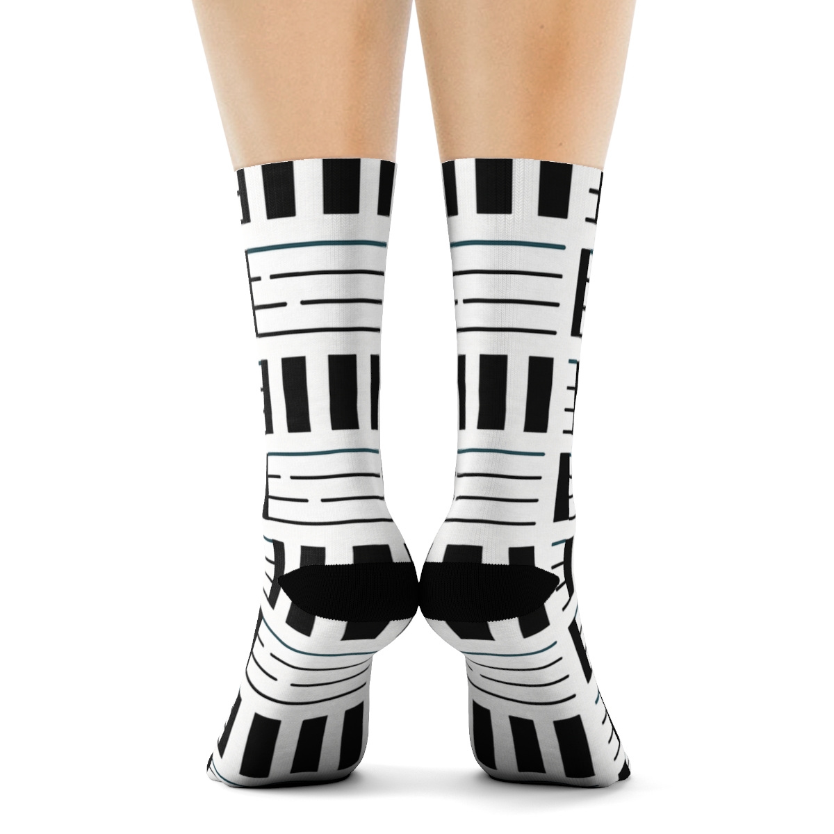 Teal Accent Zebra Crossing Grid With Fragmented Stripe Fields unique graphic crew socks