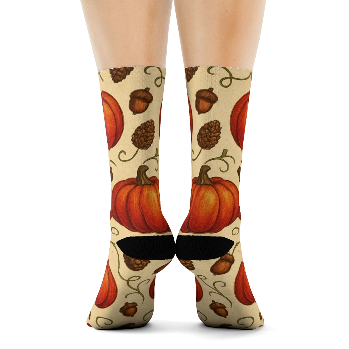 Burnt Orange Pumpkin Patch Mirror Repeat On Creamy Beige Background stylish athletic crew socks