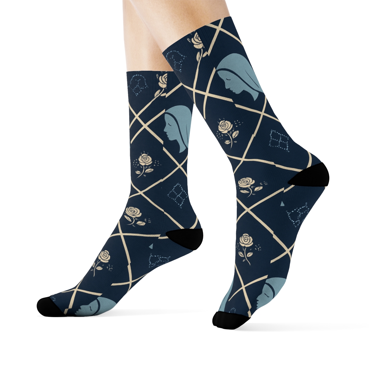Ribbon Lattice With Mary Silhouettes premium sports crew socks