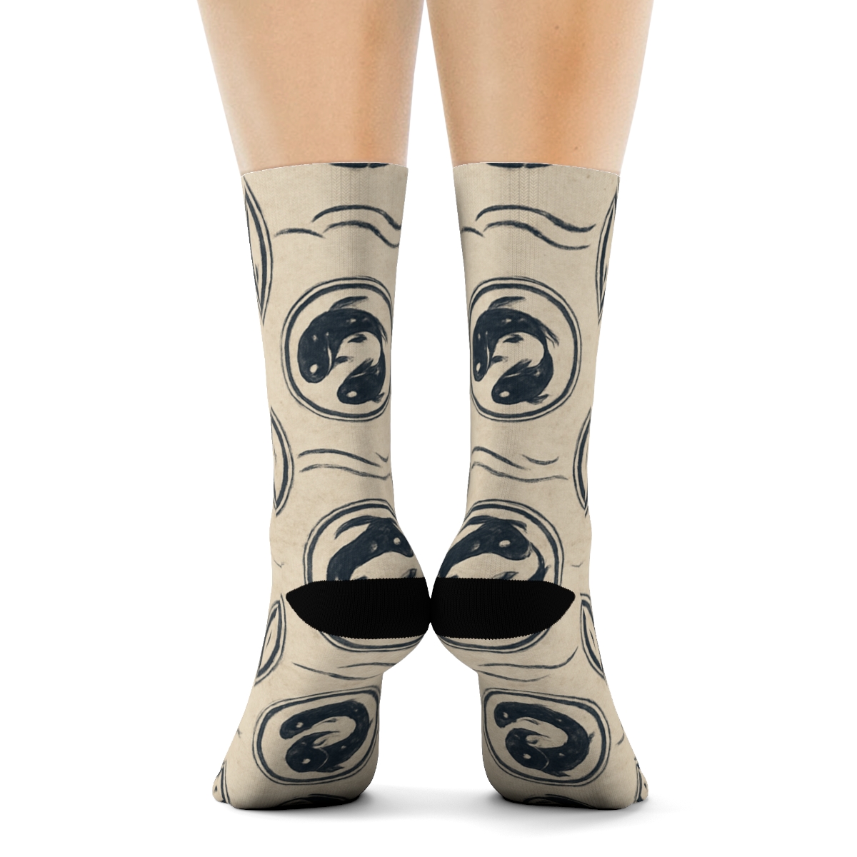 Indigo Koi Duality Mandala On Pale Cream personalized crew socks