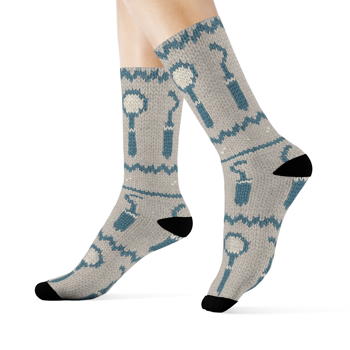Knitted Illusion Dentist Tool Fair Isle designer printed crew socks