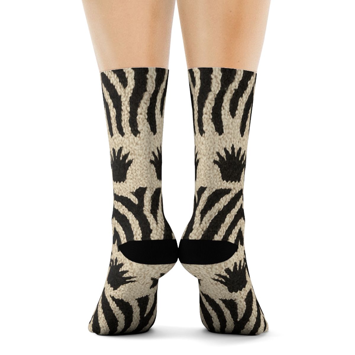 Knitted Zebra Mane Ripple Bands On Cream soft everyday crew socks