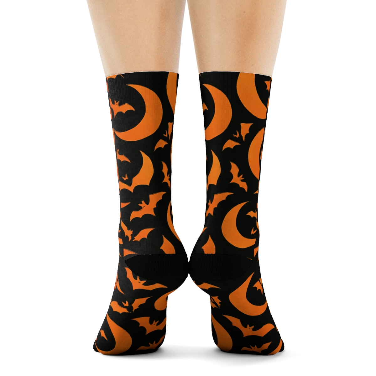 Crescent Moon And Bat Pinwheel Repeat On Black Background custom crew socks