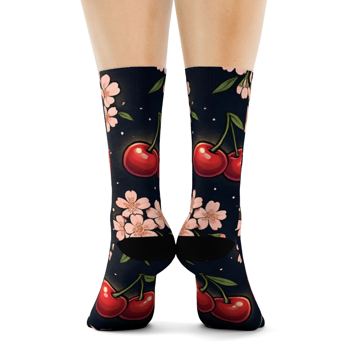 Midnight Constellation With Cherry Blossoms Pattern trendy patterned crew socks