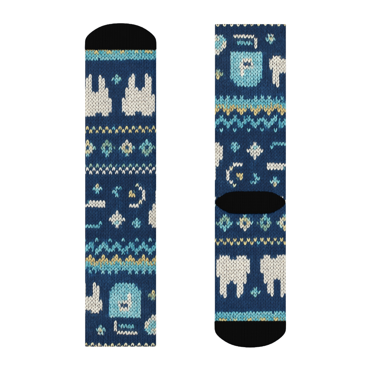 Knitted Illusion Dentist Tool Fair Isle designer printed crew socks