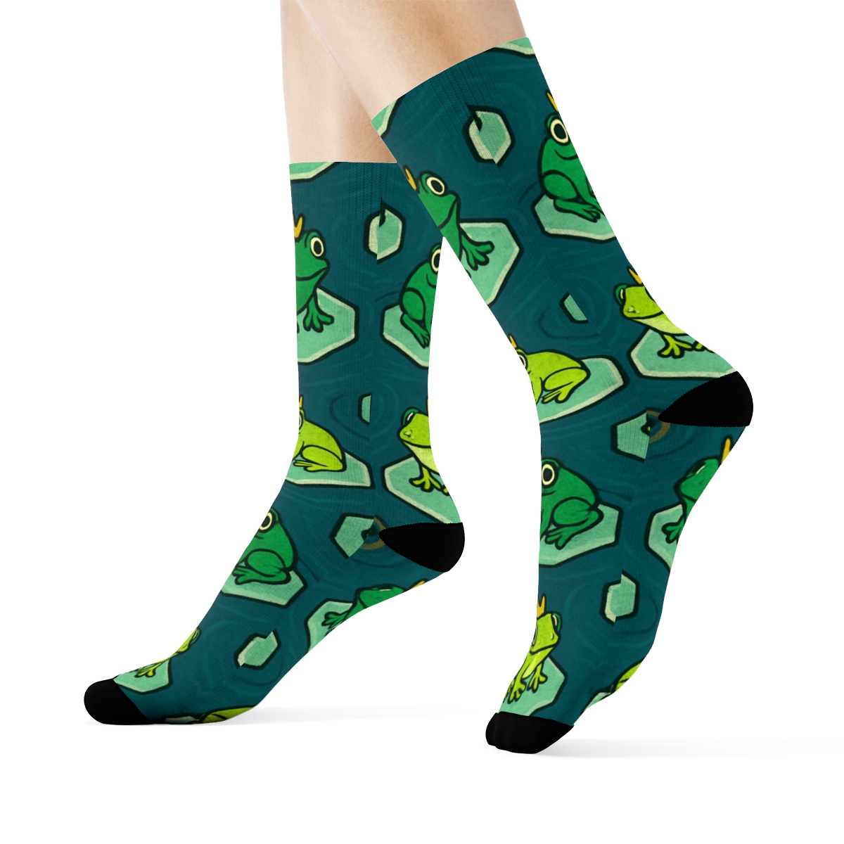 Frog Crown Lily Pad Lattice premium sports crew socks