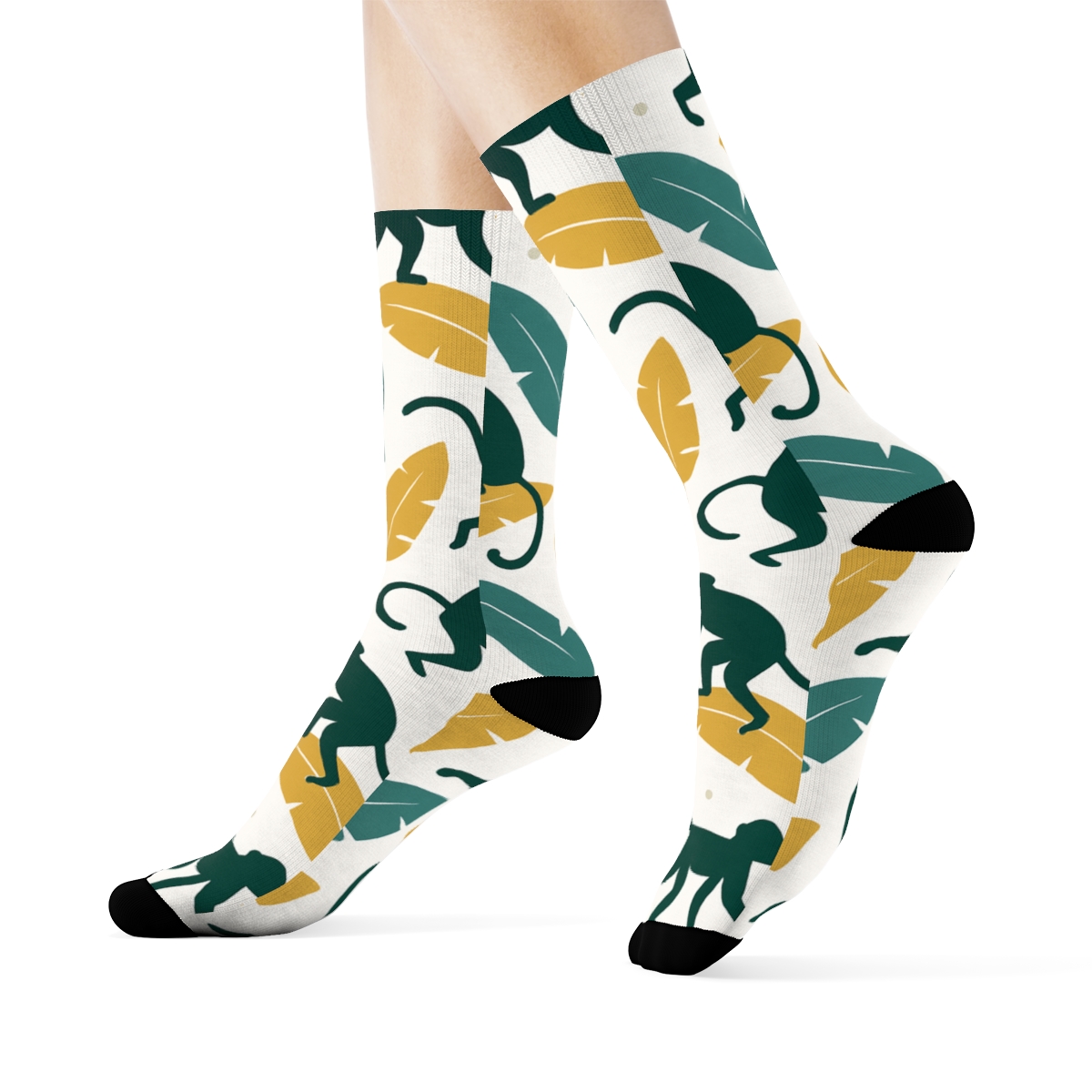 Botanical Grid With Monkey Silhouettes trendy patterned crew socks