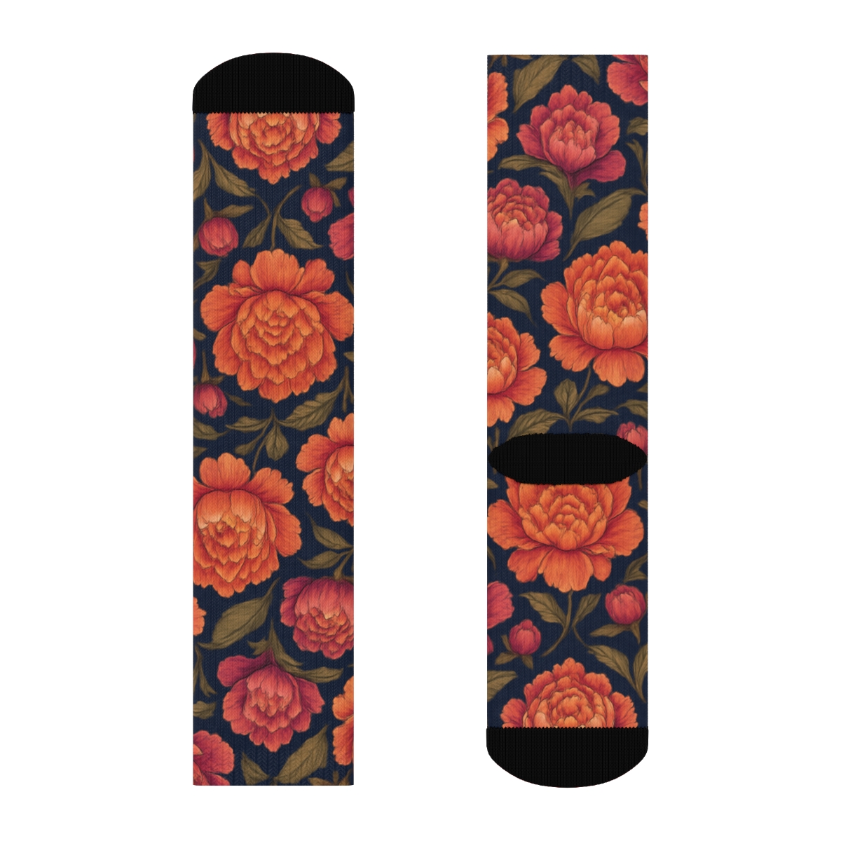 Sunset Peony Medallion Tiles On Deep Indigo Background custom crew socks