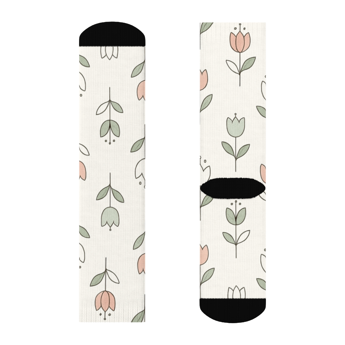 Sage Tulip Grid On Ivory Background soft everyday crew socks