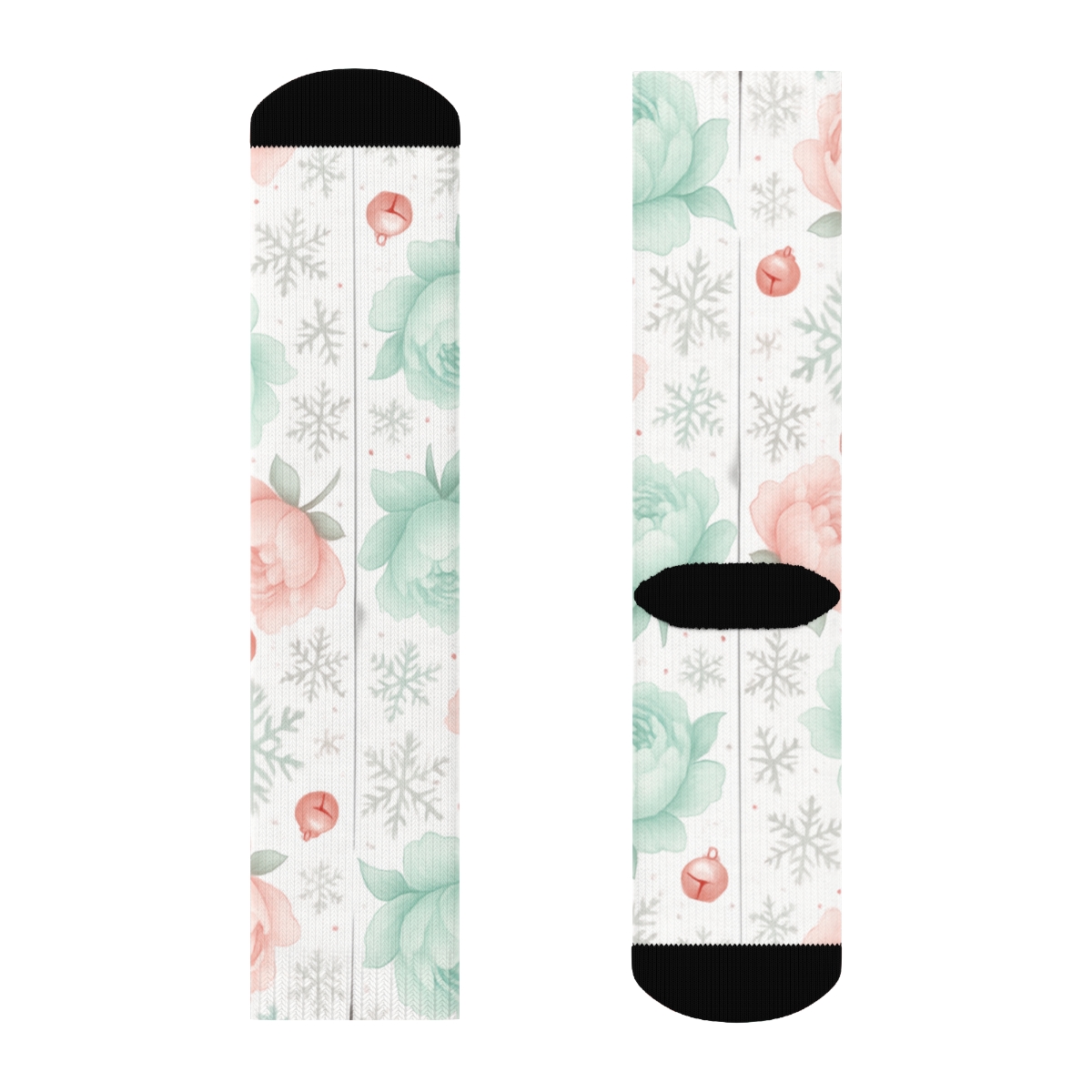 Pastel Peony Snowflake Grid On Winter White Background comfortable cotton crew socks