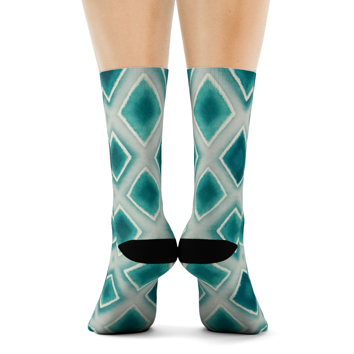 Teal Seafoam Shibori Diamond Lattice On Warm Gray Background personalized crew socks