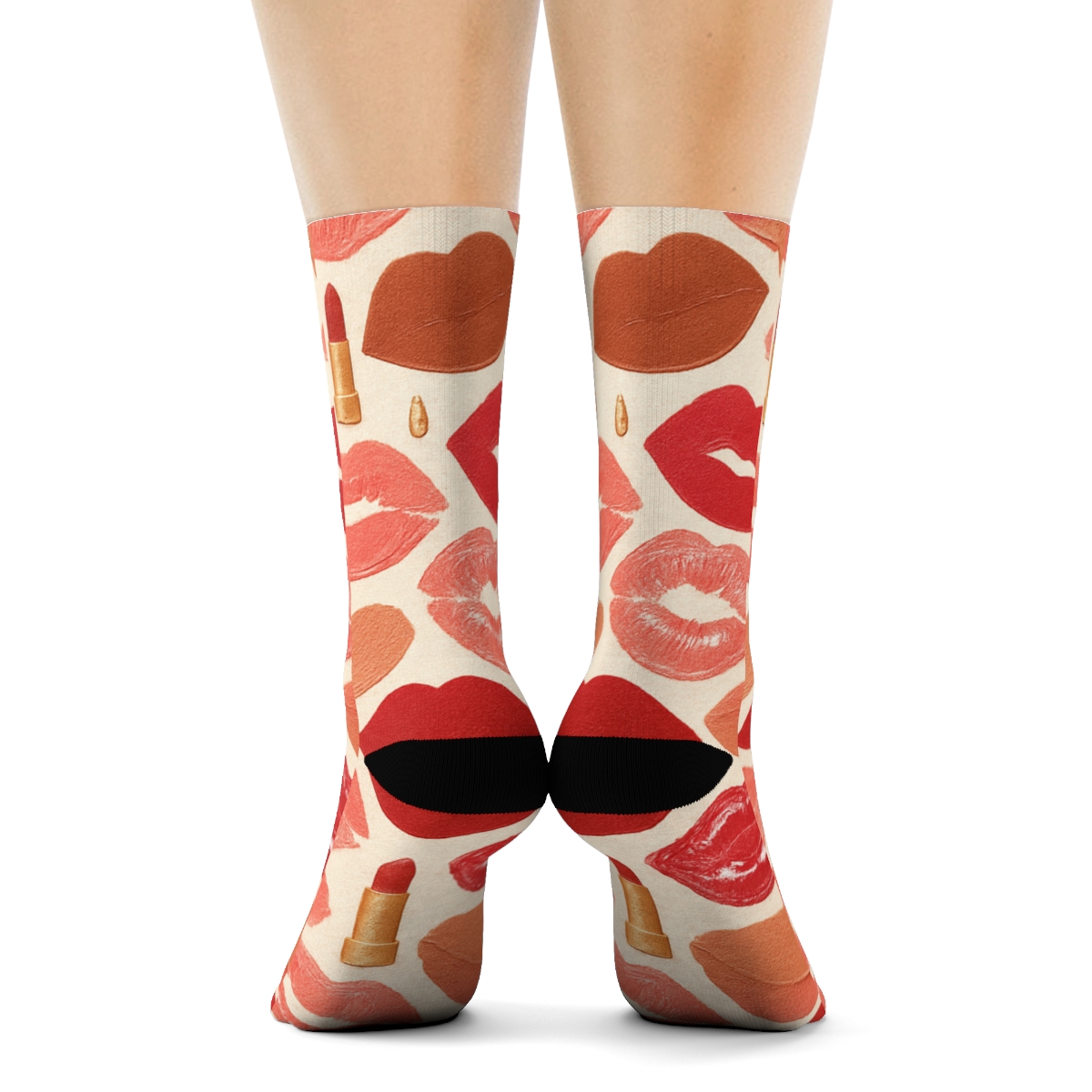 Beauty Collage With Kiss Mark Mosaic Tiles soft everyday crew socks