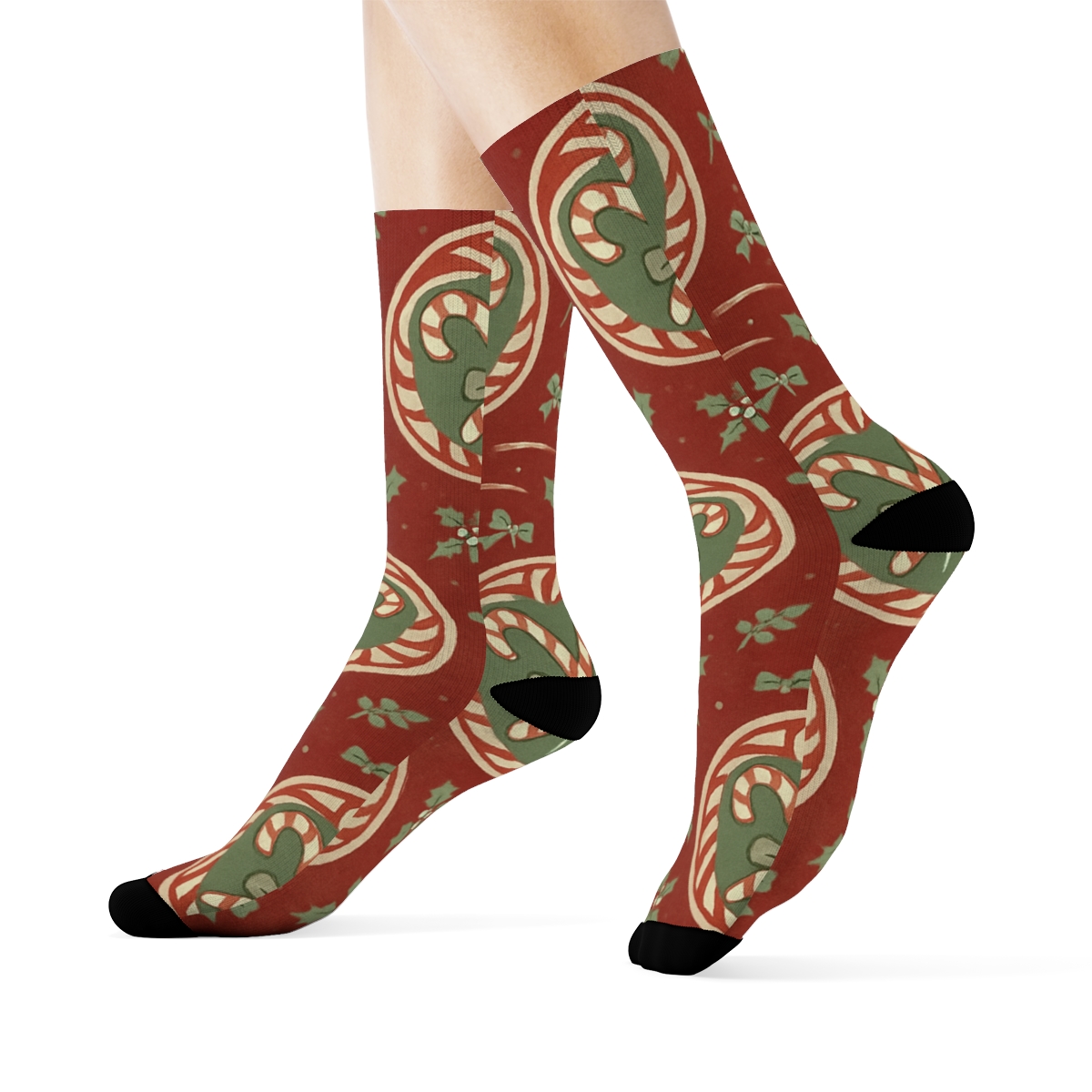 Peppermint Medallions With Candy Canes Centerpiece trendy patterned crew socks
