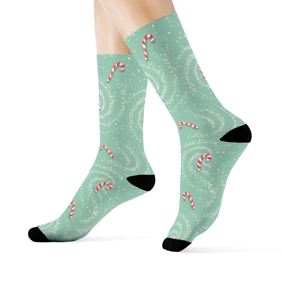Frosted Spiral Field With Drifting Candy Canes soft everyday crew socks