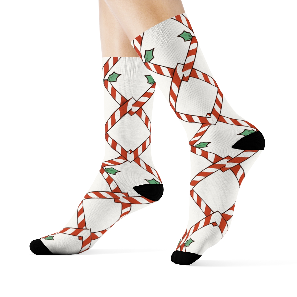 Candy Cane Holiday Spiral Lattice unique graphic crew socks