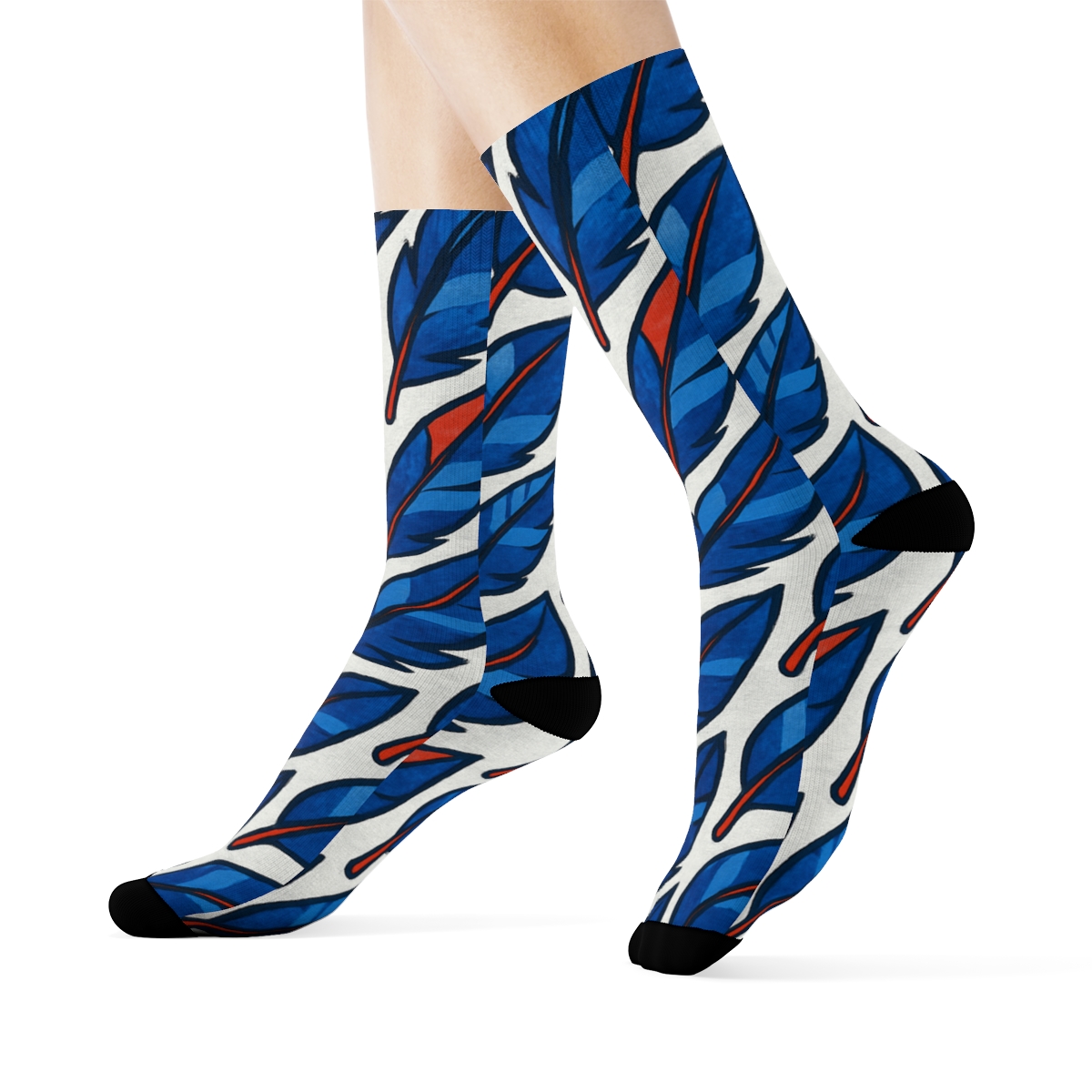 Blue Jays Feather Grid trendy patterned crew socks