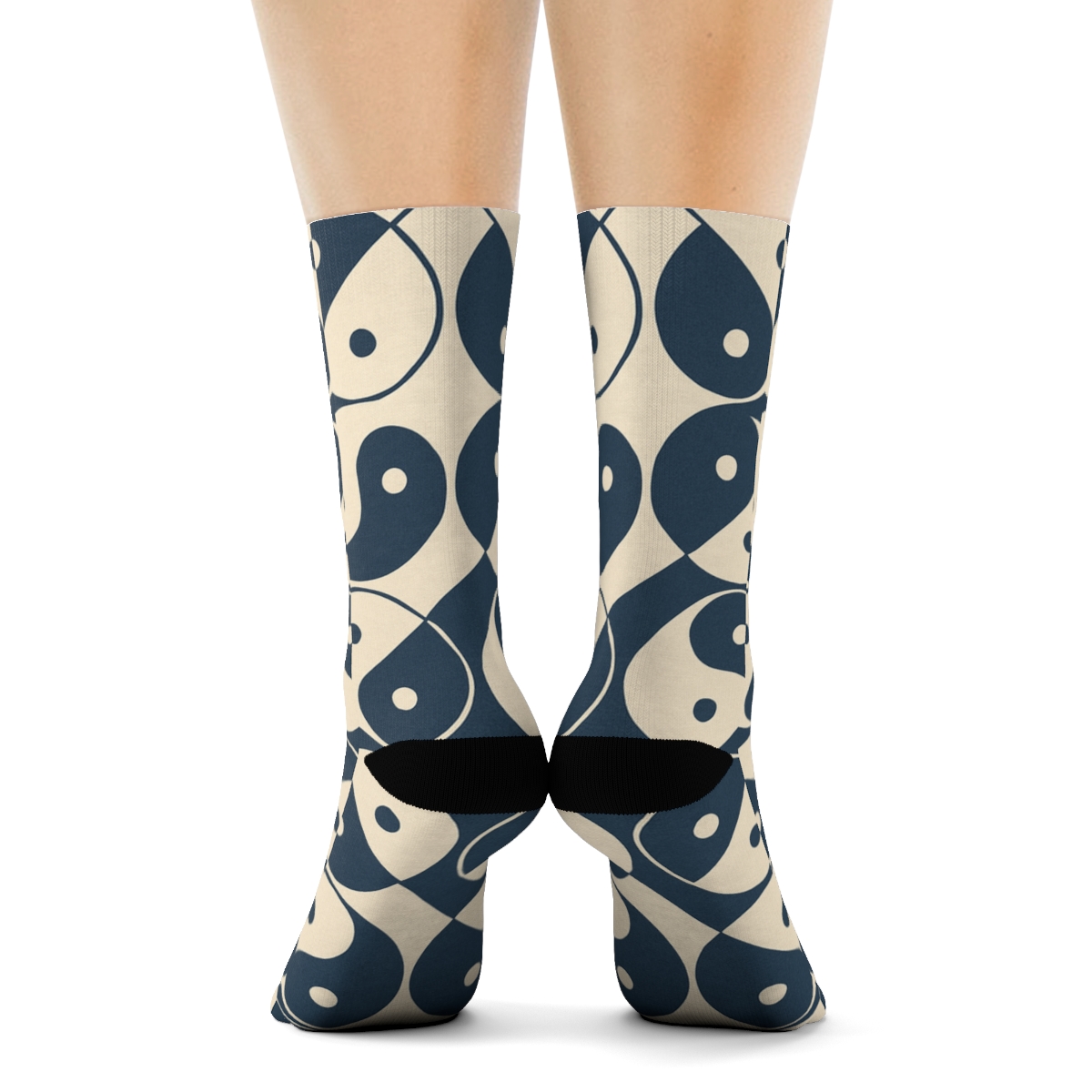 Indigo Cream Teardrop Negative Space Grid soft everyday crew socks