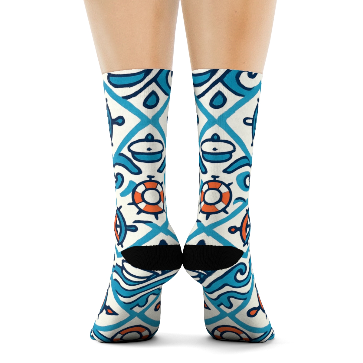 Compass Wave Lattice With Sailor Whimsy comfortable cotton crew socks
