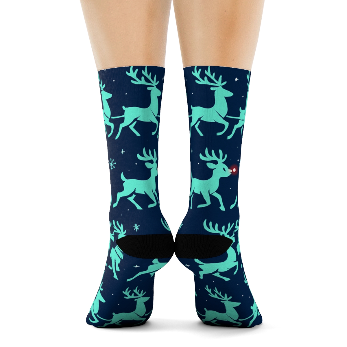 Reindeer Sleigh Party Pattern With Rudolph Lead stylish athletic crew socks