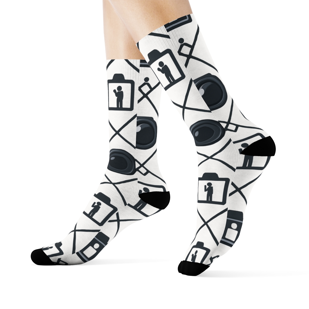 Lens Lattice With Photographer Icons designer printed crew socks