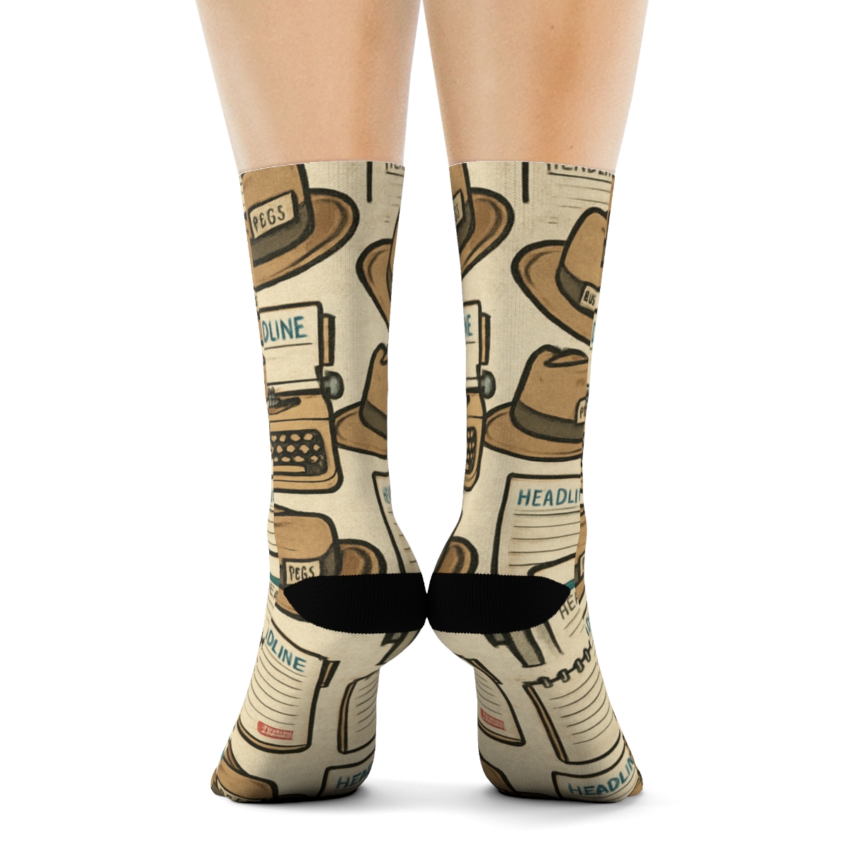 Vintage Newsprint Poster Look Journalist Lattice soft everyday crew socks