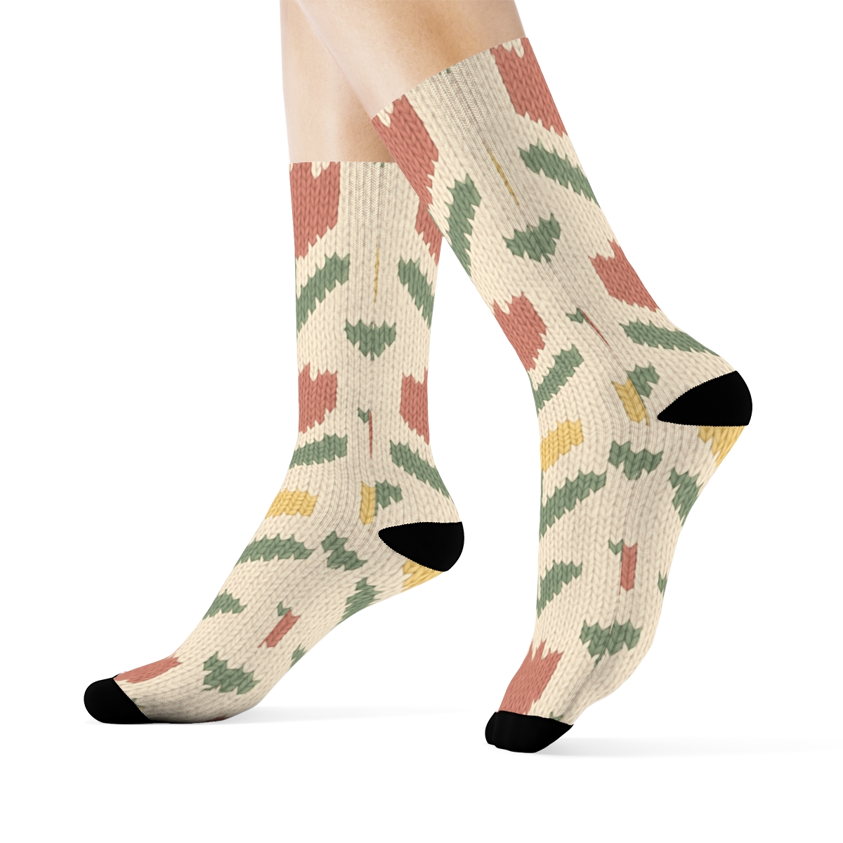 Sage Tulip Knit Chevron Repeat On Warm Ivory Background stylish athletic crew socks