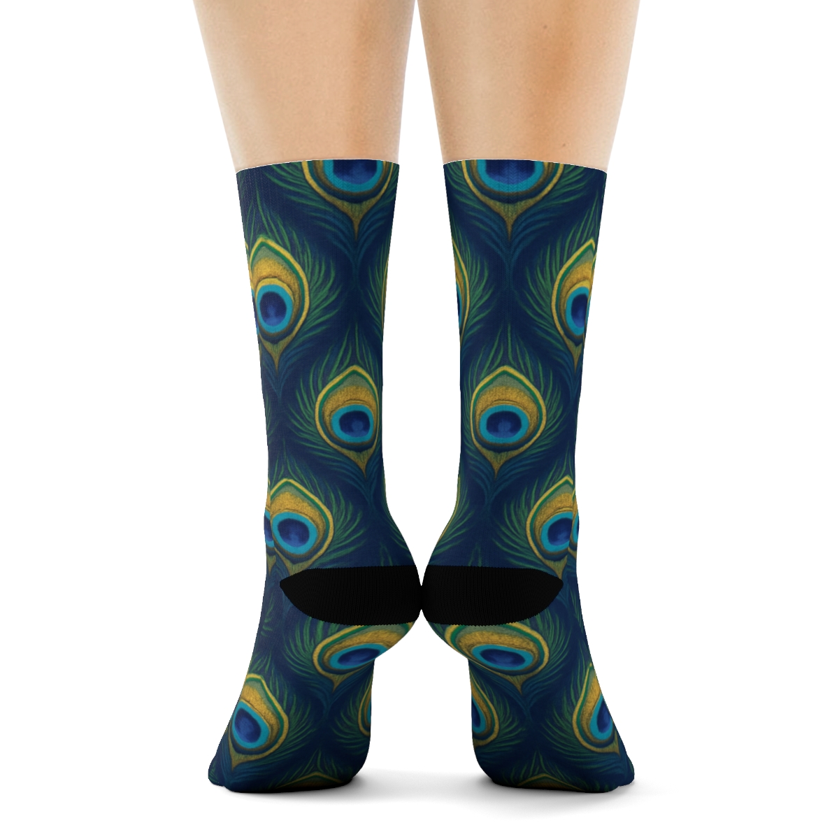 Peacock Tail Eye Tile Repeat On Deep Navy Background personalized crew socks