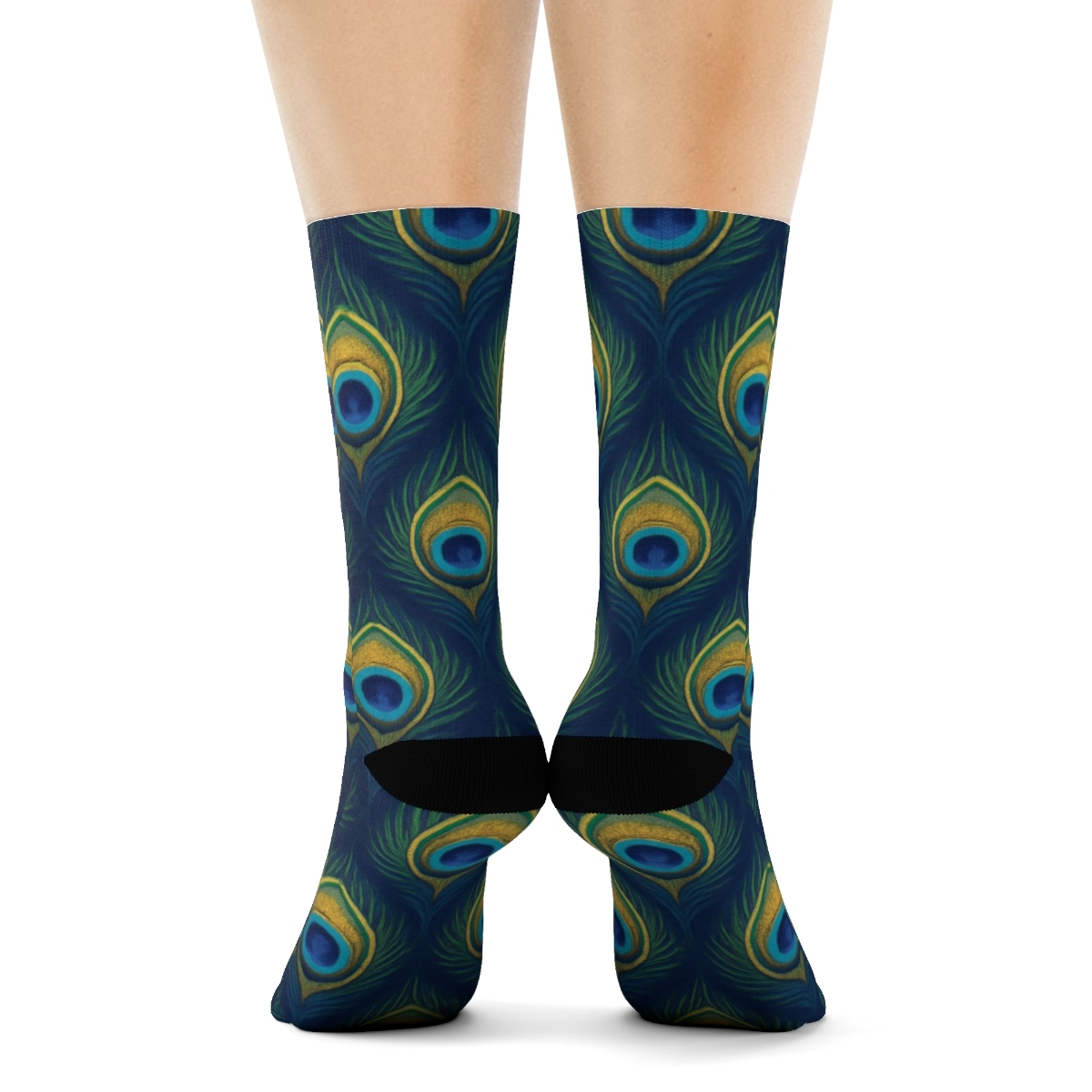 Peacock Tail Eye Tile Repeat On Deep Navy Background personalized crew socks