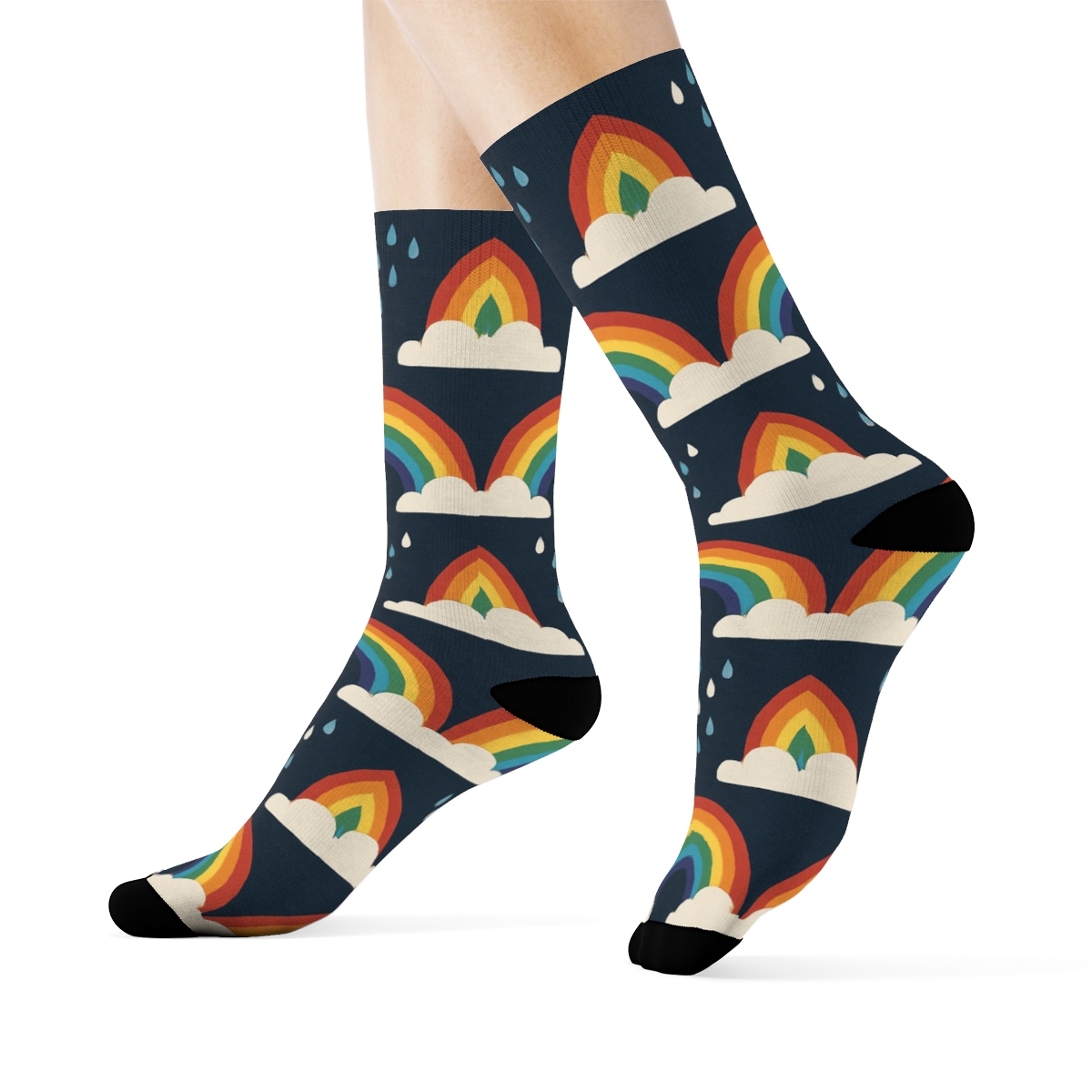 Rainbow Cloud Edge Bands On Midnight Navy custom crew socksRainbow Cloud Edge Bands on Midnight Navy Crew Socks - Image 3