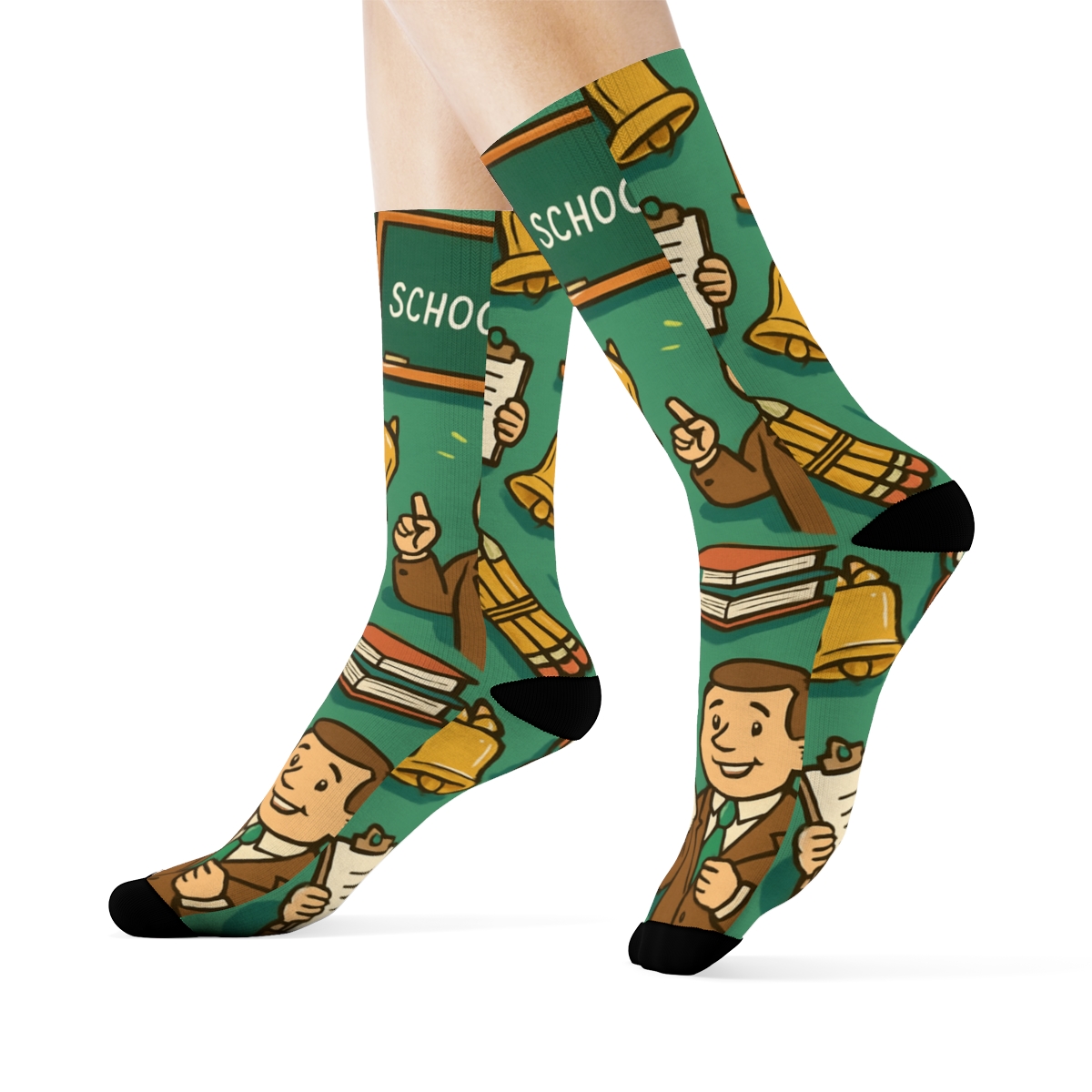 Hallway Parade Pattern With School Principal Cameos designer printed crew socks
