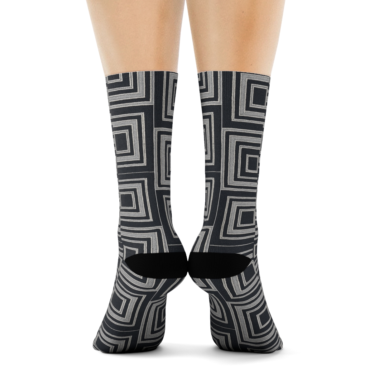 Nested Concentric Check Progression trendy patterned crew socks