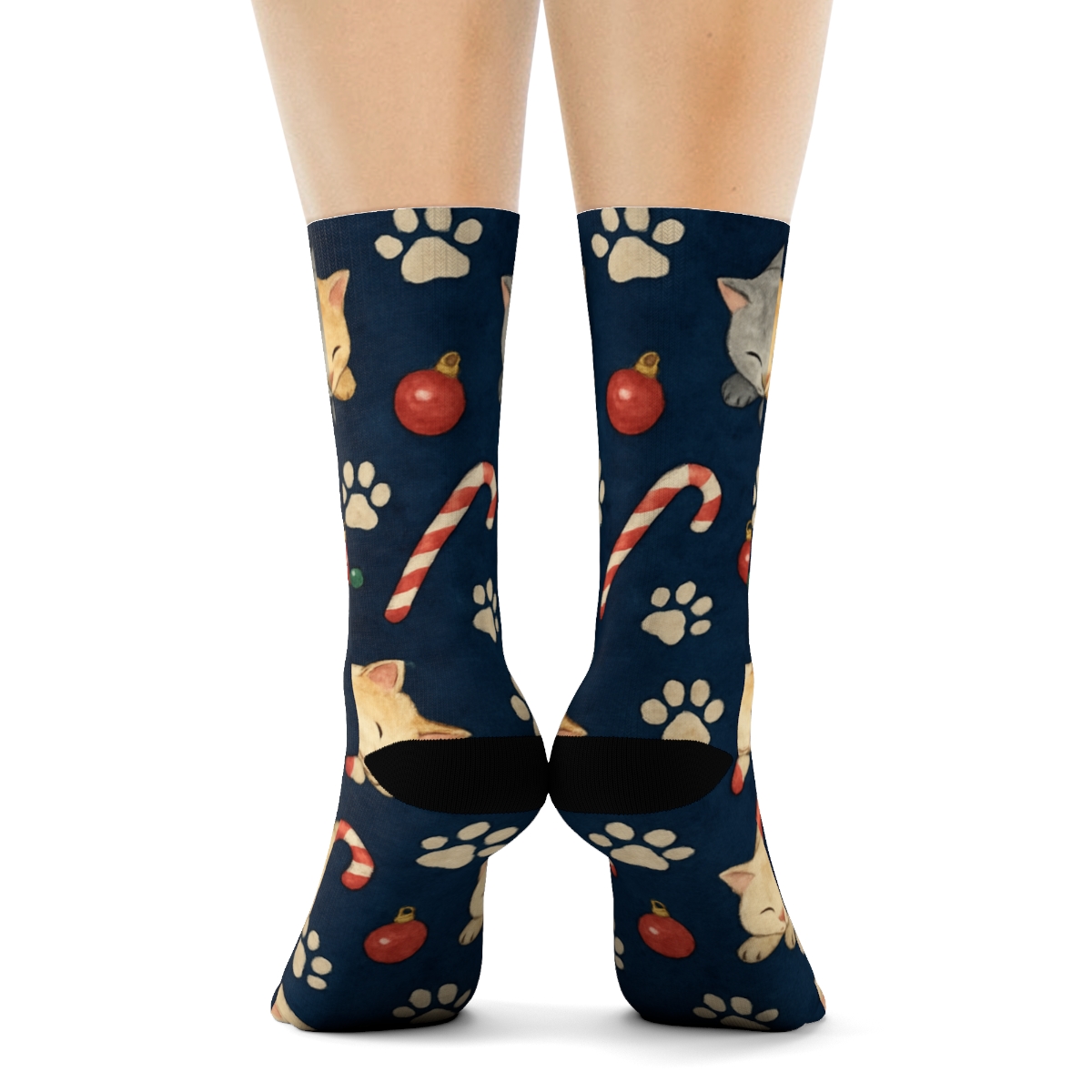 Snowy Midnight Paws Scatter custom crew socks