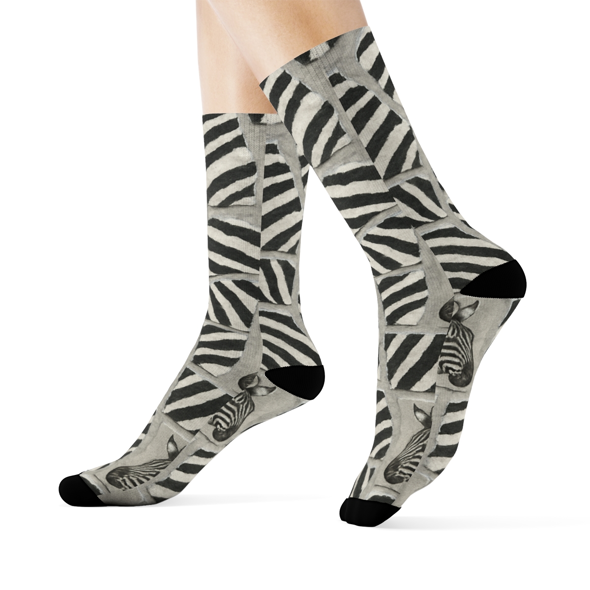 Fragmented Stripe Mosaic On Soft Gray trendy patterned crew socks