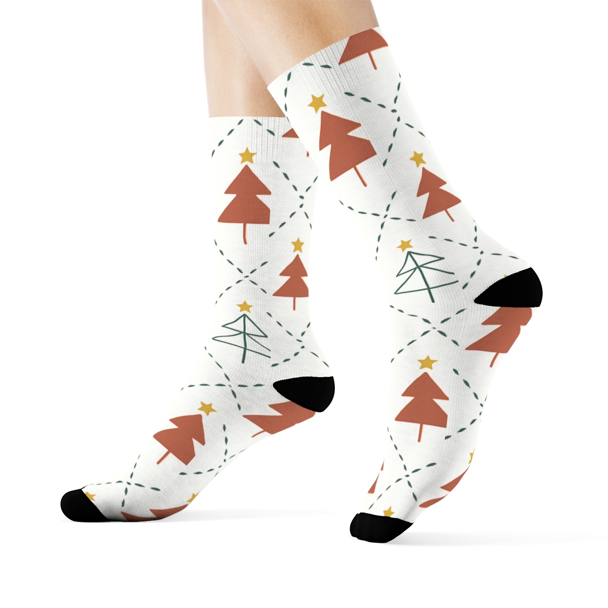 Christmas Tree Lattice In Minimal Nordic Lines premium sports crew socks
