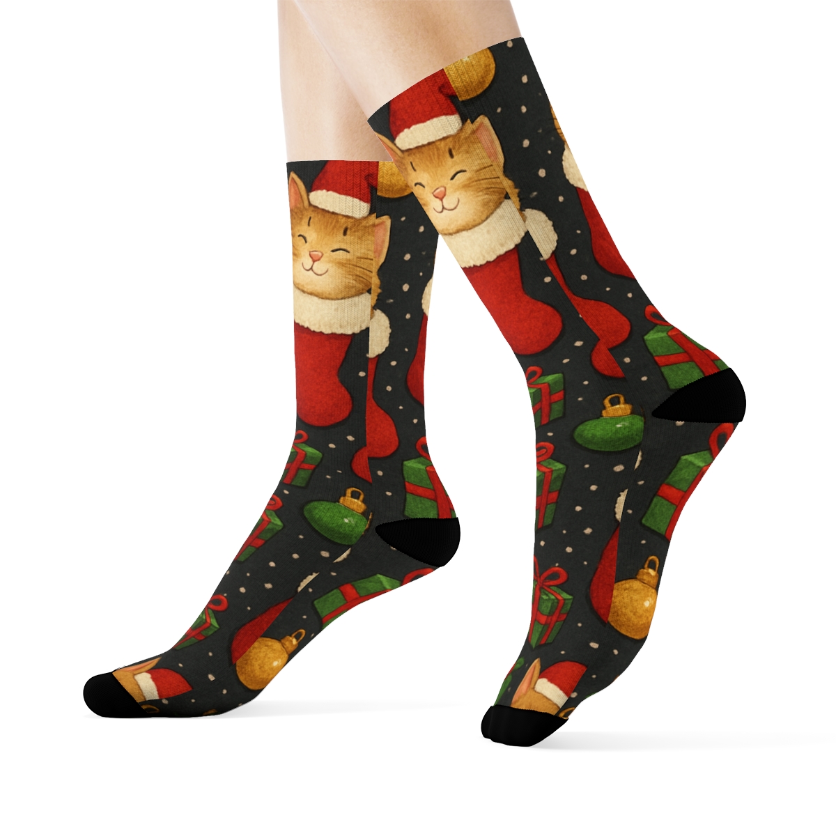 Holiday Pets In Stockings Scatter Grid premium sports crew socks