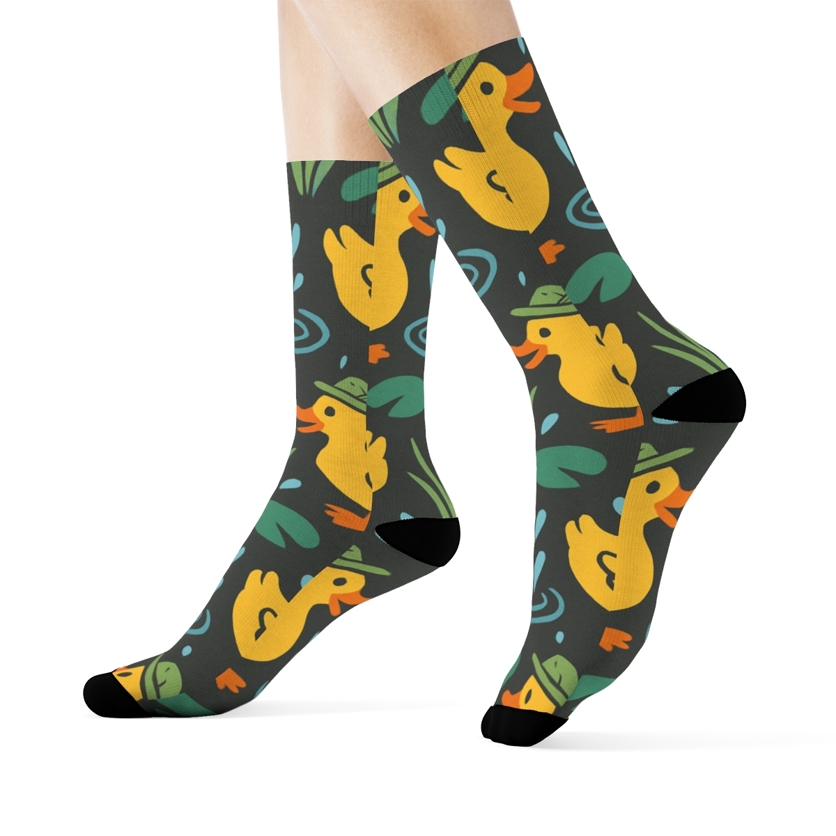 Pond Party Tiles With Quacking Duck comfortable cotton crew socks