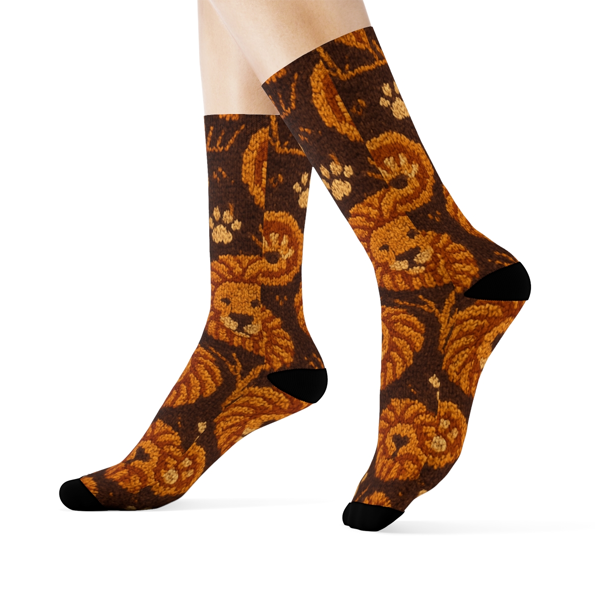 Savanna Knit Illusion Lion Mane Medallions comfortable cotton crew socks