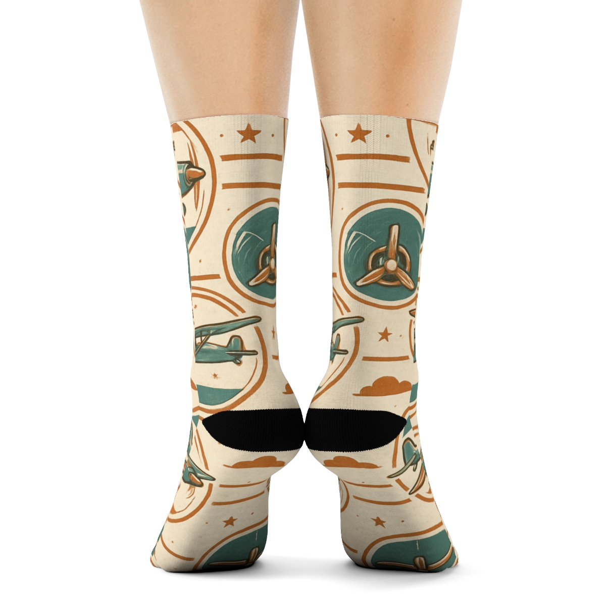 Vintage Poster Airplane Medallion Tile personalized crew socks